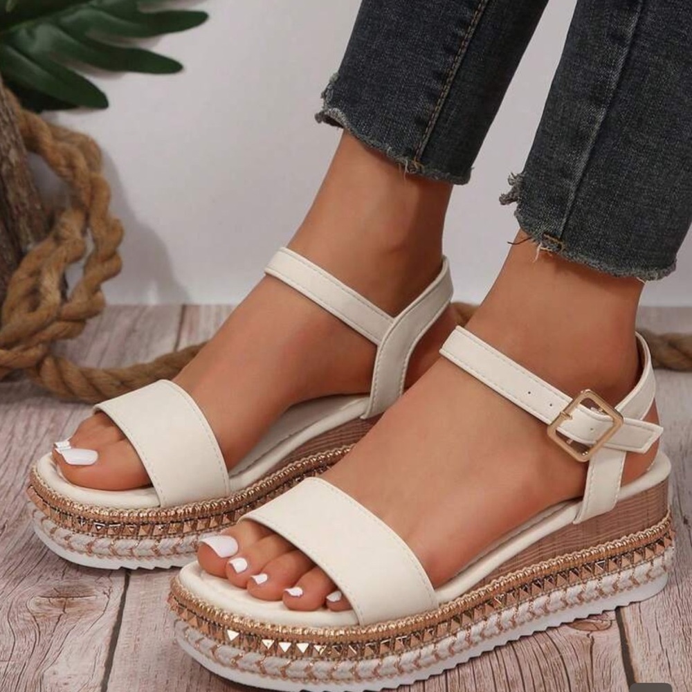 SHEIN Cream and Gold Espadrille Sandals
